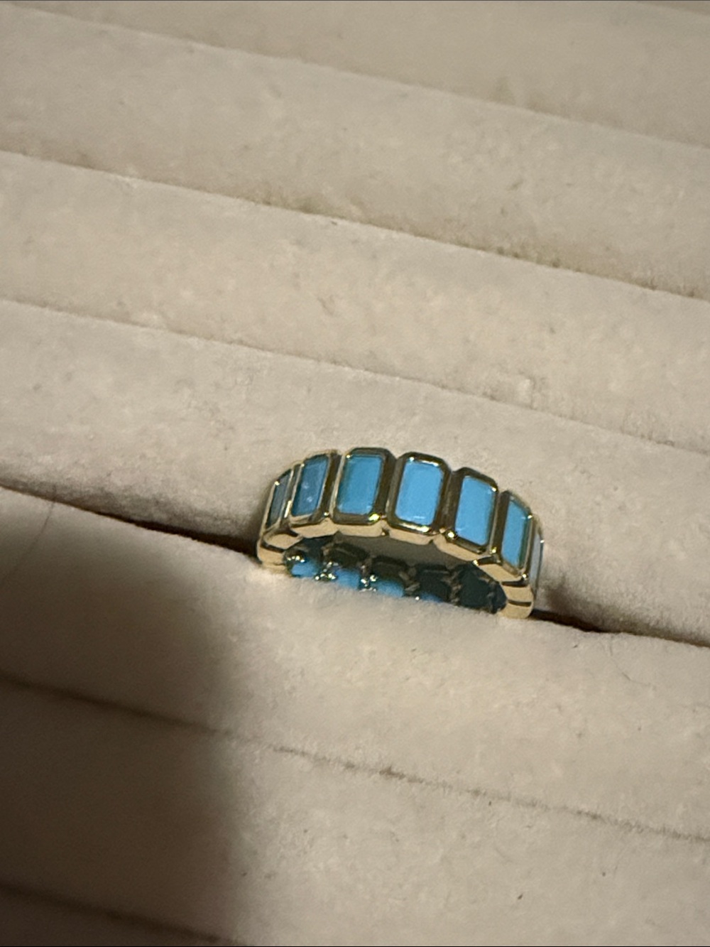 Gold Ring with Blue Inlay Band - Women Jewelry size 7